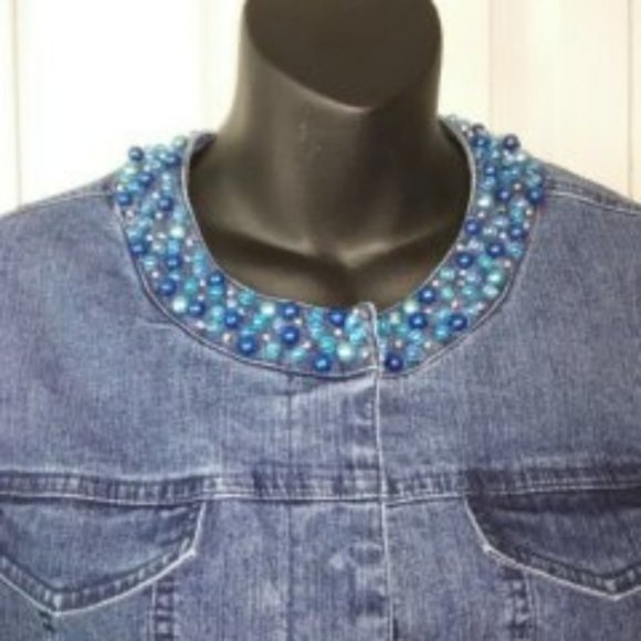 Bead-Embellished Denim Jacket Size 8 Ruby Rd. - Picture 1 of 7
